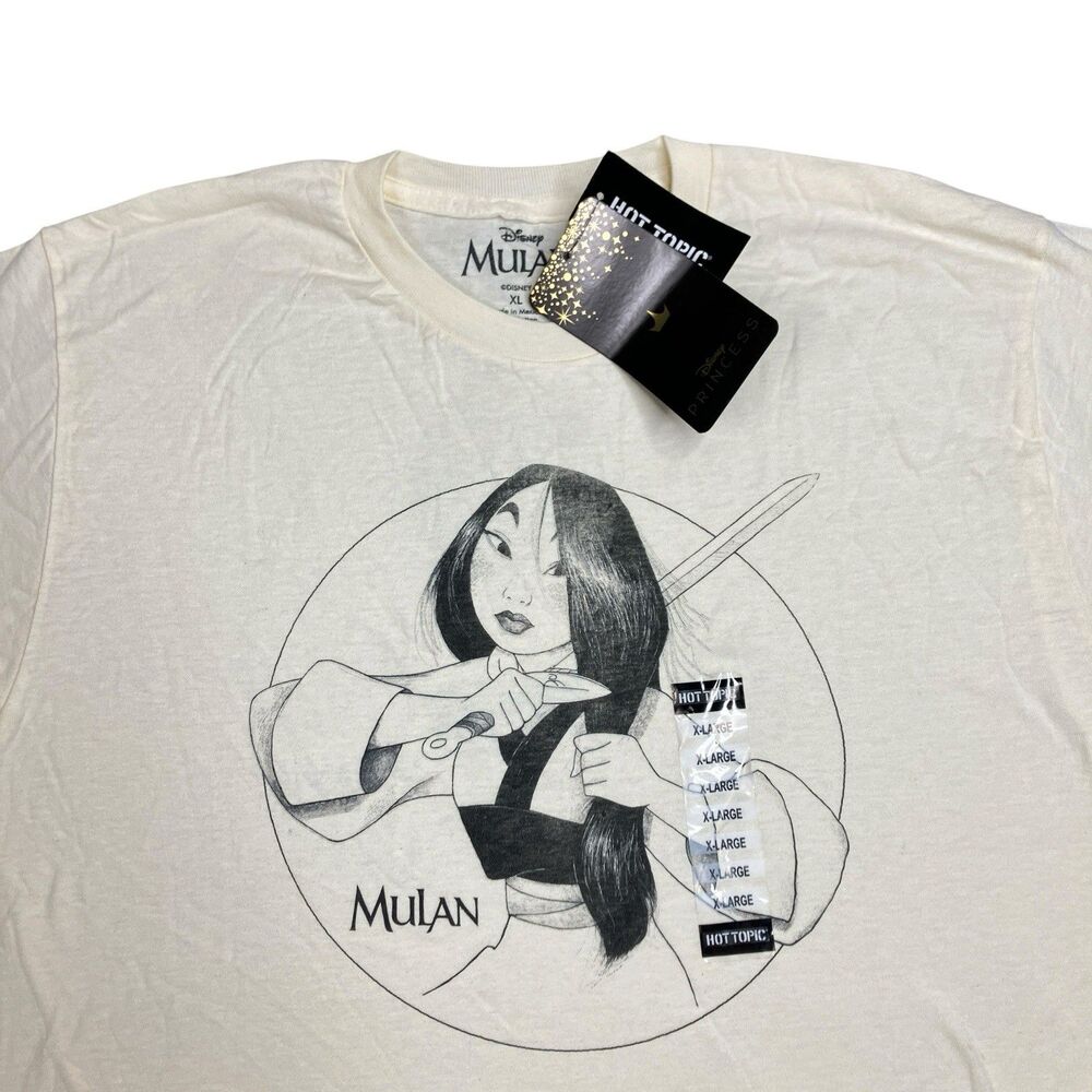 Disney Mulan Princess T Shirt Womens XL Off White Classic Hair Cut BF Graphic